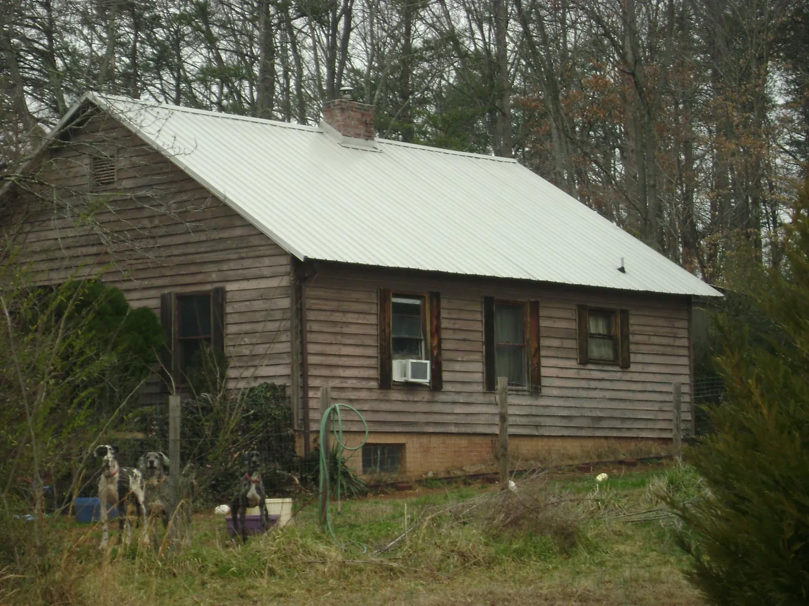 White metal roof on an old wood sided farmhouse, from a Asphalt Shingle Roof Repair job in Peotone
